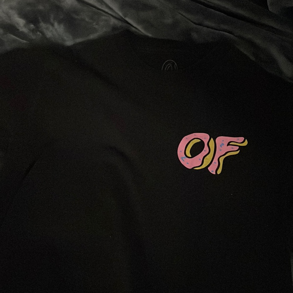 Black Odd Future t shirt with pink donut design